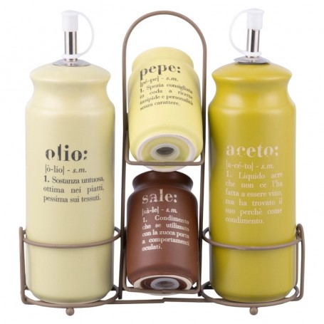 SET CONDIMENTO VERDE C/STAND IN METALLO